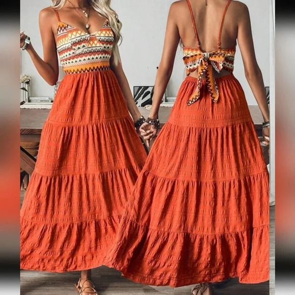 Women's Halterneck Tassel Rope Tie High Slit Backless Casual Holiday Dress - Picture 1 of 4